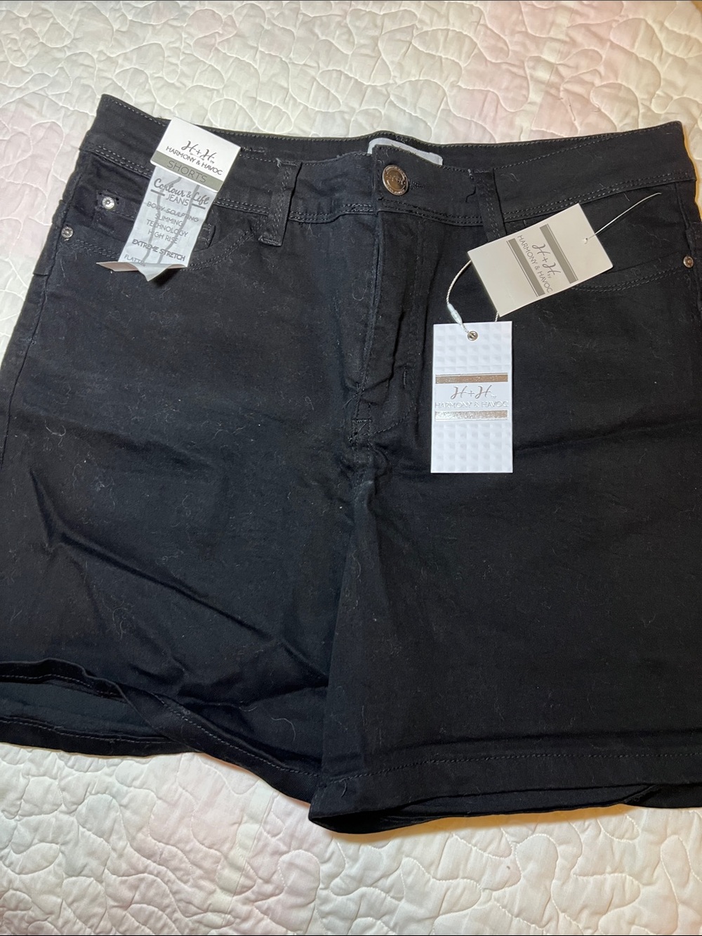 H by Halston Black Women's Denim Stretch Jean Shorts